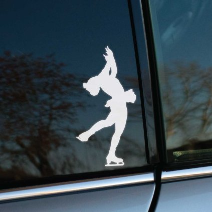 Plotrovaná nálepka na auto so siluetou krasokorčuliarky v elegantnej póze, určená pre milovníkov korčuľovania.