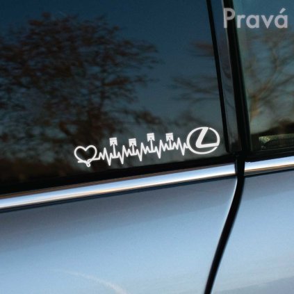 Nálepka s motívom EKG čiar, srdca a loga Lexus, ideálna na pravú stranu auta.