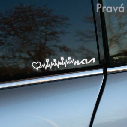 Plotrovaná nálepka EKG tep srdce, štyri piesty motora a moderné logo KIA v minimalistickom čistom líniovom dizajne.