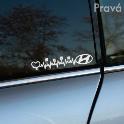 Nálepka s motívom EKG, piestov a logom Hyundai, ideálna na pravú stranu auta.