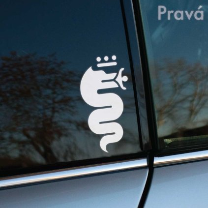 Plotrovaná nálepka znázorňujúca heraldického hada s korunou z loga Alfa Romeo bez sprievodného textového nápisu.