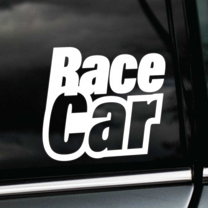 Plotrovaná nálepka RaceCar s mohutnou typografiou a silným kontrastom, výborný štýlový doplnok na tuning vozidlá.
