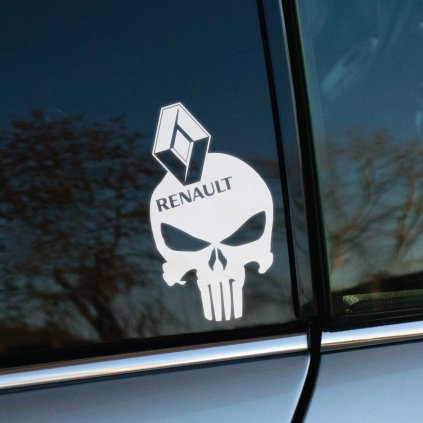 Biela nálepka na okne auta zobrazuje lebku s logom Renault na vrchole, pričom logo je mierne pootočené, čo dodáva dizajnu dynamiku a originalitu. Tento kontrastný dizajn na tmavom pozadí skla výrazne vyniká a dodáva vozidlu odvážny a unikátny vzhľad. Ideálny doplnok pre majiteľov áut značky Renault, ktorí chcú svoje vozidlo personalizovať a pridať mu trochu rebelský štýl. Táto nálepka je perfektnou voľbou pre tých, ktorí chcú svoje auto odlíšiť a vyjadriť svoju vášeň pre túto francúzsku automobilovú značku.