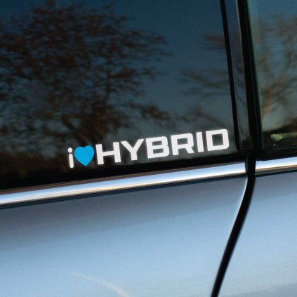 Plotrovaná nálepka s textom „I ♥ HYBRID“ a modrým srdiečkom. Ideálna nálepka na auto pre fanúšikov hybridných vozidiel.