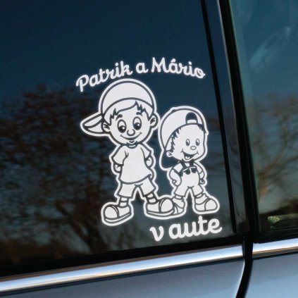 Nálepka Deti v aute Bratia v šiltovkách vlastný text white