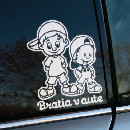 Nálepka Deti v aute Bratia v šiltovkách white