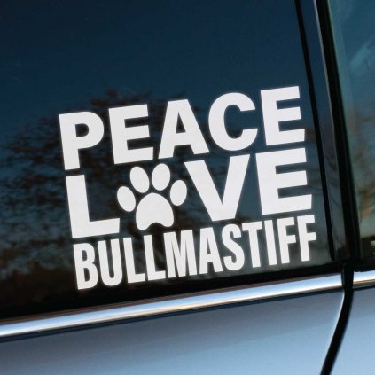 Nálepka Peace Love Bullmastiff