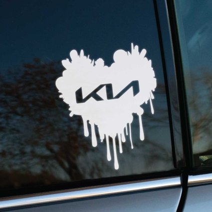 Plotrovaná nálepka stekajúce graffiti srdce s novým minimalistickým logom KIA v strede v čistom líniovom vyhotovení.