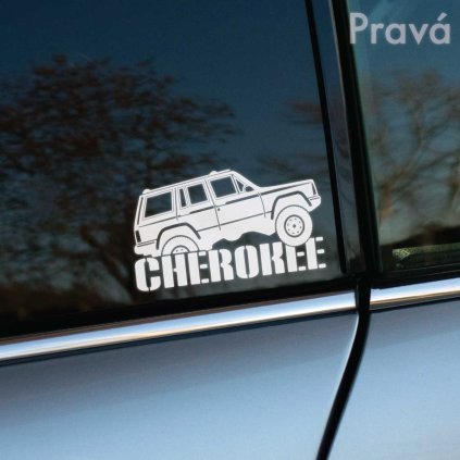 Plotrovaná nálepka SUV Cherokee s robustným dizajnom a nápisom, vhodná ako štýlová nálepka na auto pre milovníkov off-road vozidiel.