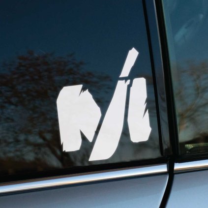 Plotrovaná nálepka s logom Machete v tvare štylizovaného písmena M.