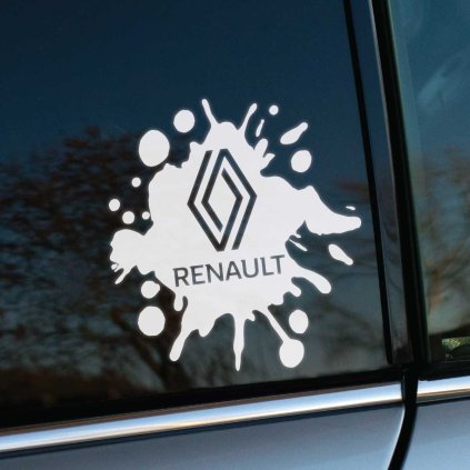 Plotrovaná nálepka v tvare rozstreknutej kvapky s novým logom Renault. Moderný autodoplnok pre fanúšikov tejto francúzskej značky.