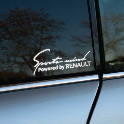 Plotrovaná nálepka s textom „Sports mind Powered by Renault“ a novým logom značky. Ideálna pre nadšencov športovej jazdy, výkonu a dynamiky.