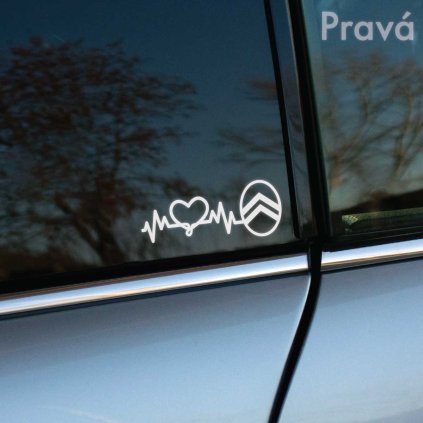 Plotrovaná nálepka s novým logom Citroën, pulzujúcou krivkou a srdcom, ktoré vyjadrujú spojenie vodiča s jeho autom. Variant s logom na pravej strane.