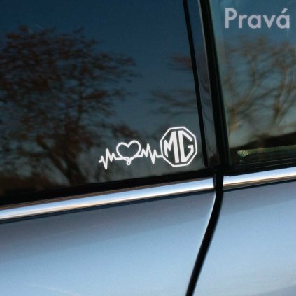 Plotrovaná nálepka s logom MG, pulzujúcou líniou a srdcom, symbolizujúcimi vášeň pre športové autá a nadčasový štýl. Variant s logom na pravej strane.
