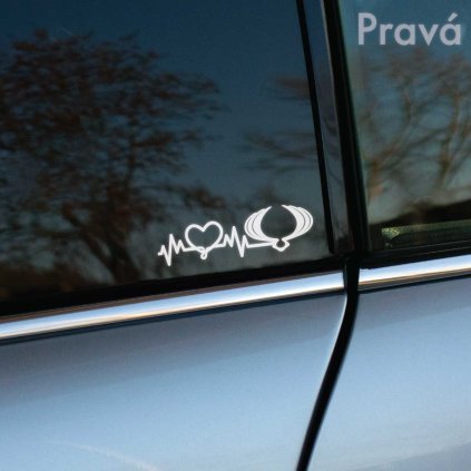 Plotrovaná nálepka s logom SsangYong, pulzujúcou krivkou a srdcom, symbolizujúcimi vášeň pre objavovanie a slobodu na cestách aj v teréne. Variant s logom na pravej strane.