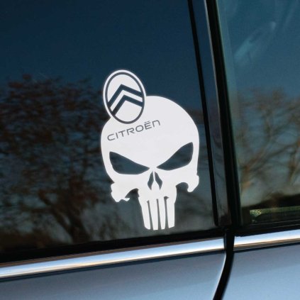 Plotrovaná nálepka s lebkou v štýle Punisher a novým logom Citroën umiestneným na čele. Drsný autodoplnok pre fanúšikov výrazného a rebelskeho dizajnu.