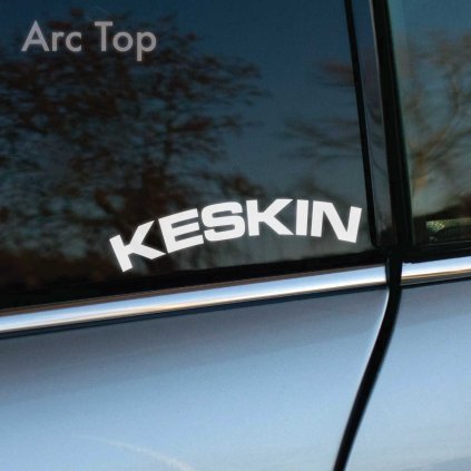 Plotrovaná nálepka KESKIN s oblúkovým nápisom v dynamickom technickom písme, ideálna ako tuningová nálepka na auto.