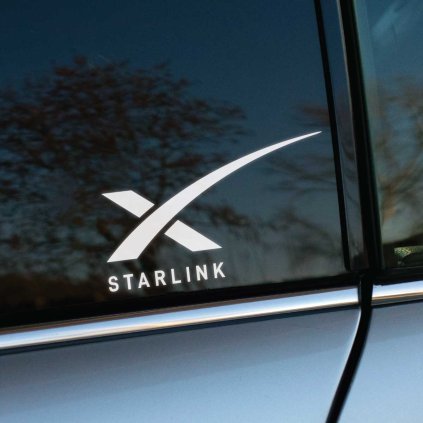 Plotrovaná nálepka Starlink s ikonickým oblúkom a logom, vhodná ako minimalistická nálepka na techniku alebo vozidlo.