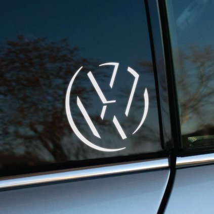 Plotrovaná nálepka znázorňujúca minimalistické logo značky VW vytvorené z tenkých, prerušovaných a dynamických línií.