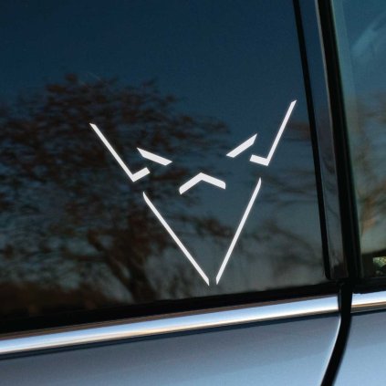 Plotrovaná nálepka s obrysom loga CUPRA v podobe ostrých línií, precízne vyrezaný minimalistický dizajn s technickým a symetrickým štýlom.