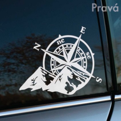 Plotrovaná nálepka s motívom kompasu a hôr. Ideálna nálepka na auto pre milovníkov prírody, turistiky a dobrodružstva.