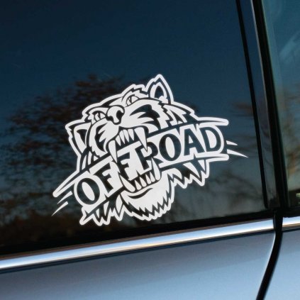 Plotrovaná nálepka „Offroad“ s motívom tigra a nápisom cez jeho tesáky. Ideálna nálepka na auto pre milovníkov offroad jazdy.