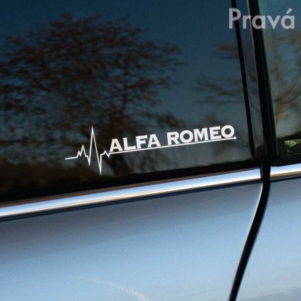 Plotrovaná nálepka s nápisom Alfa Romeo a EKG líniou, originálny a dynamický dizajn určený pre pravú stranu.