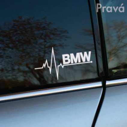 Plotrovaná nálepka na auto s nápisom BMW a EKG motívom, ideálna pre nadšencov značky a športový tuningový štýl.