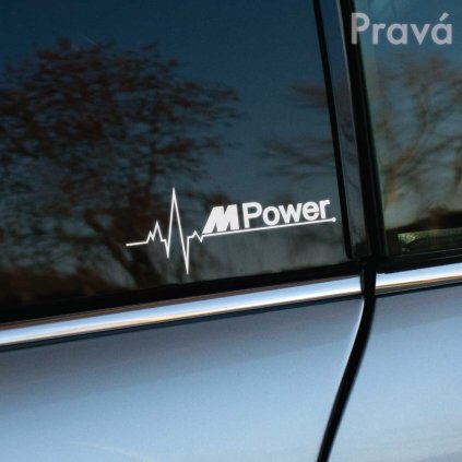 Plotrovaná nálepka na auto s motívom EKG línie a nápisom M Power, štýlový doplnok pre fanúšikov BMW M performance.