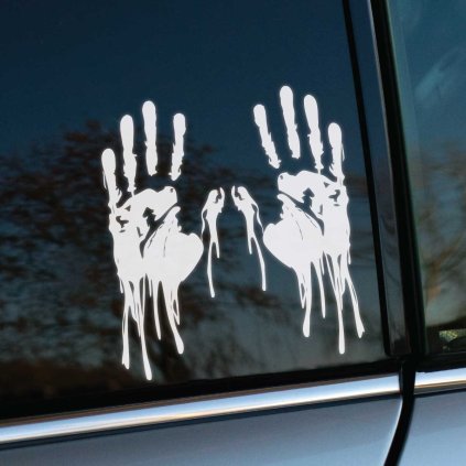 Plotrovaná nálepka dvoch rúk s efektom stekajúcej farby. Moderná dekorácia na auto pre výrazný a dramatický vzhľad.