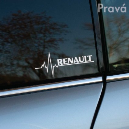 Elegantná biela nálepka "Renault" s motívom pulznej línie na okne moderného auta. Táto nálepka je ideálna pre každého hrdého majiteľa vozidla Renault, ktorý chce svojmu autu dodať osobitý štýl a jedinečný vzhľad. Perfektný doplnok pre fanúšikov značky Renault a nadšencov auto nálepiek, ktorý zvýrazní prestíž a dynamiku vášho vozidla.