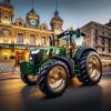 Luxusný zelený traktor s masívnymi zlatými kolesami parkuje pred elegantným kasínom, čo vytvára kontrast medzi vidieckou robustnosťou a mestským leskom. Tento obraz kombinuje ruralistickú silu traktora s prepychom veľkomesta, čím vzniká jedinečná a extravagantná scéna. Ideálny pre milovníkov traktorov, ktorí si potrpia na štýl a eleganciu, a zároveň pre tých, ktorí chcú vyjadriť svoju výnimočnosť a zmysel pre humor.