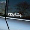 Biela nálepka na aute zobrazuje motív loga Daewoo a srdca prepojených pulzujúcou čiarou, symbolizujúcou lásku k značke a životný štýl. Nálepka je umiestnená na ľavej strane okna vozidla, čo dodáva automobilu osobitý a štýlový vzhľad. Tento dizajn je ideálny pre fanúšikov Daewoo, ktorí chcú vyjadriť svoju vášeň k tejto značke prostredníctvom svojho vozidla. Kľúčové slová: nálepka na auto, motív Daewoo a srdca, pulzujúca čiara, osobitý vzhľad, štýlové auto.