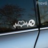 Plotrovaná nálepka na auto s motívom EKG línie prechádzajúcej do srdca a loga BMW, štýlový detail pre fanúšikov značky.