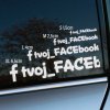 Plotrovaná nálepka na auto s Facebook logom a menom účtu, dostupná vo veľkostiach S, M, L a XL – ideálna na propagáciu profilu.