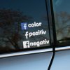 Plotrovaná nálepka, tri verzie loga Facebook s nápismi color, pozitív a negatív, vyrezaná do presných vonkajších tvarov.