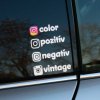 Plotrovaná nálepka, štyri verzie loga Instagram s nápismi color, pozitív, negatív a vintage, vyrezaná do presných tvarov.