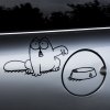 Plotrovaná nálepka na auto s motívom Simona’s Cat a prázdnej misky, rozdelená na časť karosérie a viečko nádrže.