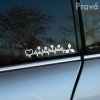 Nálepka Mitsubishi s EKG krivkou, srdcom a piestami, určená na pravú stranu auta.