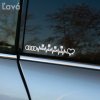 Plotrovaná nálepka s logom Audi, EKG líniou prepojenou s piestami a srdcom, dynamický dizajn určený pre ľavú stranu.