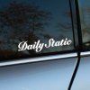 Plotrovaná nálepka Daily Static v elegantnom písanom fonte s ozdobným začiatočným písmenom a dynamickým sklonom písma.