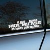 Plotrovaná nálepka s trojriadkovým anglickým textom. Presný nápis: if you gonna RIDE MY ASS at least pull my hair.1989 Ride My Ass
