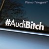 Na fotografii je biela nálepka s nápisom „#AudiBitch“ v elegantnom a čistom štýle, nalepená na zadnom okne auta, pravdepodobne značky Audi. Tento minimalistický a odvážny dizajn vyjadruje sebavedomý postoj a nadšenie pre značku Audi, pričom si zachováva vkusnú jednoduchosť. Nálepka je ideálnym doplnkom pre majiteľov áut, ktorí chcú svojmu vozidlu dodať jemný, ale výrazný prvok osobnosti.