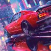 Štýlové červené športové auto Datsun 240Z driftujúce po farebne osvetlených mestských uliciach v noci. Na zadnom spojleri má elegantnú bielu nálepku s nápisom "Stay Different," ktorá dokonale ladí s dynamickým a jedinečným vzhľadom vozidla. Iskry lietajú spod kolies a odrazy neónových svetiel vytvárajú dramatický a futuristický efekt. Tento obrázok dokonale zachytáva vášeň pre tuningové autá a nočný mestský život plný adrenalínu a štýlu.