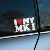 Plotrovaná nálepka s textom „I ♥ MY MKI“ pre majiteľov Golf alebo Passat prvej generácie.
