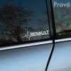 Plotrovaná nálepka s novým logom Renault a dynamickou EKG krivkou, ktorá symbolizuje spojenie vodiča s cestou. Variant pre pravú stranu.