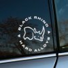 Plotrovaná nálepka s logom BLACK RHINO HARD ALLOYS a obrysom hlavy nosorožca v kruhovom usporiadaní.