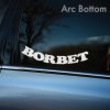 Plotrovaná nálepka BORBET s nápisom v oblúku smerom nadol a retro písmom, originálna nálepka na auto pre fanúšikov diskov Borbet.