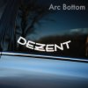 Plotrovaná nálepka DEZENT s oblúkovým nápisom smerom nadol a futuristickým písmom, nálepka na auto pre fanúšikov diskov Dezent.