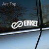 Plotrovaná nálepka ENKEI s oblúkovým nápisom a ikonickým logom nekonečna, ideálna ako športová nálepka na auto.